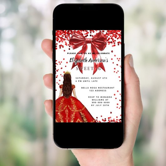 Sweet 16 rood witte jurk boog kaart