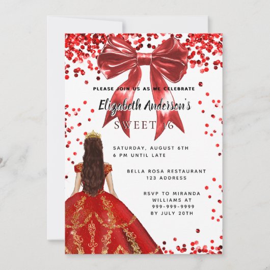 Sweet 16 rood witte jurk boog kaart (Voorkant)