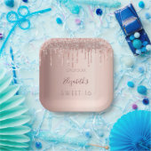 Sweet 16 roos gold blush pink drips naam papieren bordje (Feest)