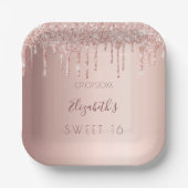Sweet 16 roos gold blush pink drips naam papieren bordje (Voorkant)