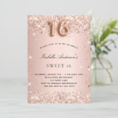 Sweet 16 roos gold blush pink kaart (Staand voorkant)