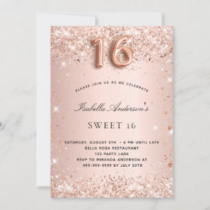 Sweet 16 roos gold blush pink kaart
