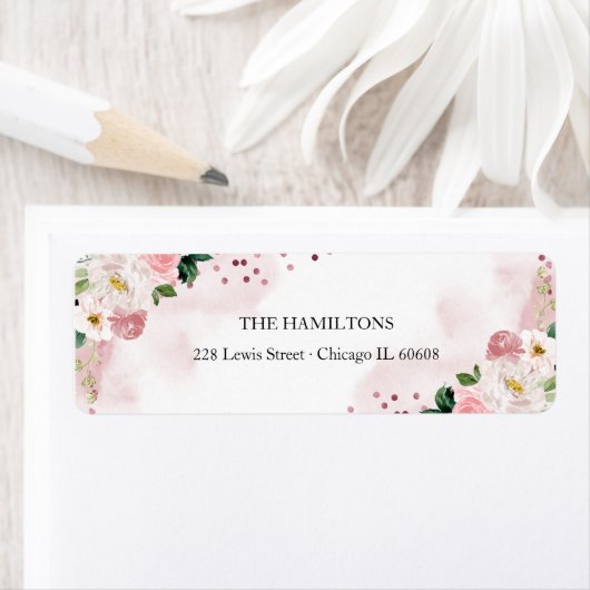 Sweet 16 Roos Gold Blush Waterverf Floral Etiket (Insitu)