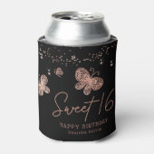 Sweet 16 Roos Gold Butterfly Chic Modern Birthday Blikjeskoeler (Blikje Voorkant)