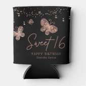 Sweet 16 Roos Gold Butterfly Chic Modern Birthday Blikjeskoeler (Voorkant)