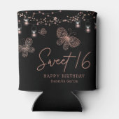 Sweet 16 Roos Gold Butterfly Chic Modern Birthday Blikjeskoeler (Achterkant)