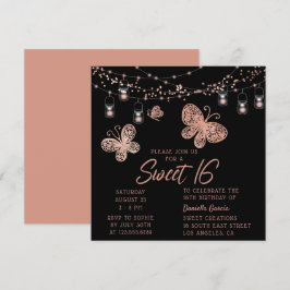 Sweet 16 Roos Gold Butterfly Chic Modern Birthday Kaart