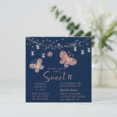Sweet 16 Roos Gold Butterfly Chic Modern Birthday Kaart (Staand voorkant)