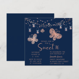 Sweet 16 Roos Gold Butterfly Chic Modern Birthday Kaart