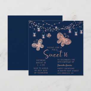 Sweet 16 Roos Gold Butterfly Chic Modern Birthday Kaart