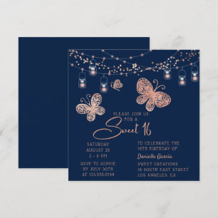 Sweet 16 Roos Gold Butterfly Chic Modern Birthday Kaart