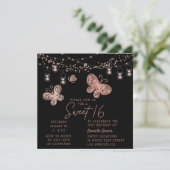 Sweet 16 Roos Gold Butterfly Chic Modern Birthday Kaart (Staand voorkant)