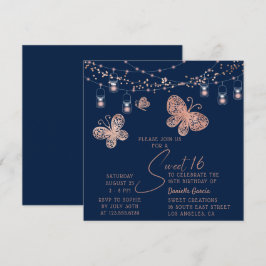 Sweet 16 Roos Gold Butterfly Chic Modern Birthday Kaart