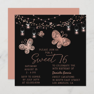 Sweet 16 Roos Gold Butterfly Chic Modern Birthday Kaart