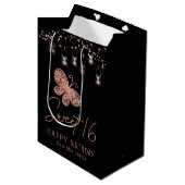 Sweet 16 Roos Gold Butterfly Chic Modern Birthday Medium Cadeauzakje (Voorkant Gekanteld)
