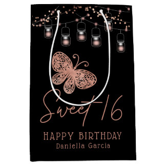 Sweet 16 Roos Gold Butterfly Chic Modern Birthday Medium Cadeauzakje