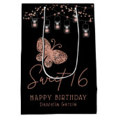 Sweet 16 Roos Gold Butterfly Chic Modern Birthday Medium Cadeauzakje (Achterkant)
