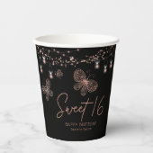 Sweet 16 Roos Gold Butterfly Chic Modern Birthday Papieren Bekers (Voorkant)
