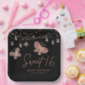 Sweet 16 Roos Gold Butterfly Chic Modern Birthday Papieren Bordje (Feest)