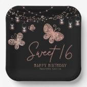 Sweet 16 Roos Gold Butterfly Chic Modern Birthday Papieren Bordje (Voorkant)