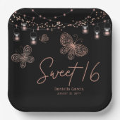 Sweet 16 Roos Gold Butterfly Chic Modern Birthday Papieren Bordje (Voorkant)