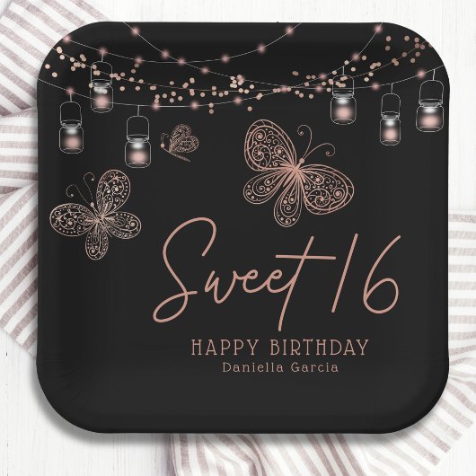 Sweet 16 Roos Gold Butterfly Chic Modern Birthday Papieren Bordje