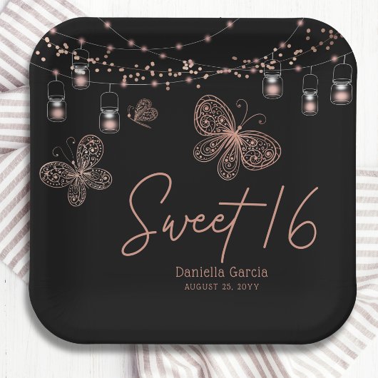 Sweet 16 Roos Gold Butterfly Chic Modern Birthday Papieren Bordje