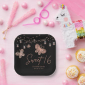 Sweet 16 Roos Gold Butterfly Chic Modern Birthday Papieren Bordje (Feest)