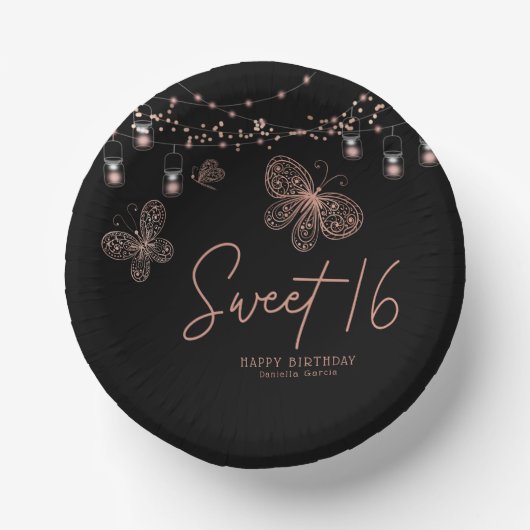 Sweet 16 Roos Gold Butterfly Chic Modern Birthday Papieren Kommen (Voorkant)
