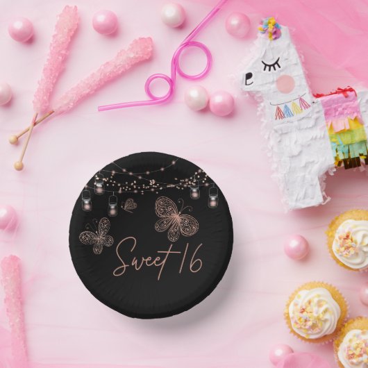 Sweet 16 Roos Gold Butterfly Chic Modern Birthday Papieren Kommen (Feest)