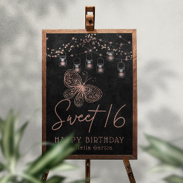 Sweet 16 Roos Gold Butterfly Chic Modern Birthday Perfect Poster