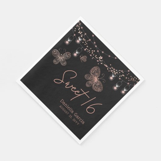 Sweet 16 Roos Gold Butterfly Chic Modern Birthday Servet (Hoek)