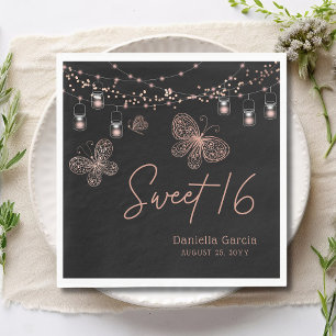 Sweet 16 Roos Gold Butterfly Chic Modern Birthday Servet