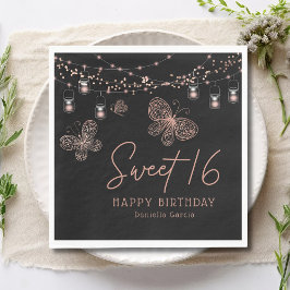 Sweet 16 Roos Gold Butterfly Chic Modern Birthday Servet
