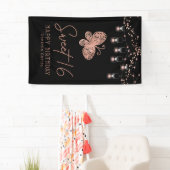 Sweet 16 Roos Gold Butterfly Chic Modern Birthday Spandoek (Insitu)