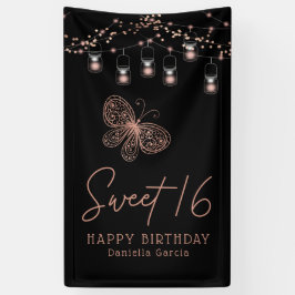 Sweet 16 Roos Gold Butterfly Chic Modern Birthday Spandoek