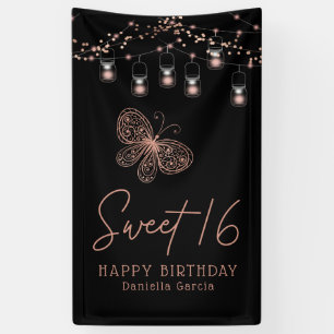 Sweet 16 Roos Gold Butterfly Chic Modern Birthday Spandoek