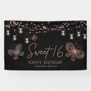Sweet 16 Roos Gold Butterfly Chic Modern Birthday Spandoek