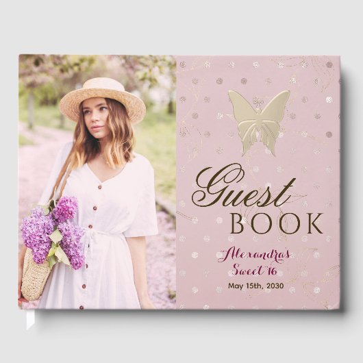 Sweet 16 Roos Gold Butterfly Gastenboek (Voorkant)