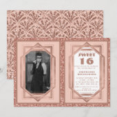 Sweet 16 Roos Gold en Glitter Gatsby Art Deco Kaart (Voorkant / Achterkant)