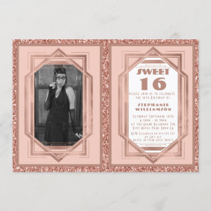 Sweet 16 Roos Gold en Glitter Gatsby Art Deco Kaart