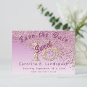 Sweet 16 Roos Gold Glitter Chic Glitter Number 16 Save The Date (Staand voorkant)