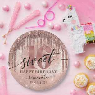 Sweet 16 Roos Gold Glitter & Folie Papieren Bordje