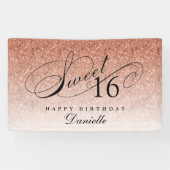 Sweet 16 Roos Gold Glitter Gepersonaliseerde Verja Spandoek (Horizontaal)