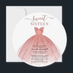Sweet 16 Roos Gold Glitter Pink 16th Birthday Kaart<br><div class="desc">Deze verjaardagsuitnodiging is perfect voor een prinses,  met een  blauwe roze jurk en een faux roos goudglitter en modern script. Vervang eenvoudig de partijgegevens door op bovenstaande button Aanpassen te klikken.</div>