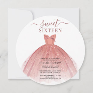 Sweet 16 Roos Gold Glitter Pink 16th Birthday Kaart