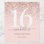 Sweet 16 Roos Gold Glitter Sparkle Name Script Wijn Etiket (Enkel label)