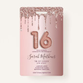 Sweet 16 Roos Gold Glitter Verjaardagsuitnodiging Badge (Achterkant)