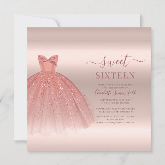 Sweet 16 Roos Gold Modern Script Glam Birthday Kaart (Voorkant)