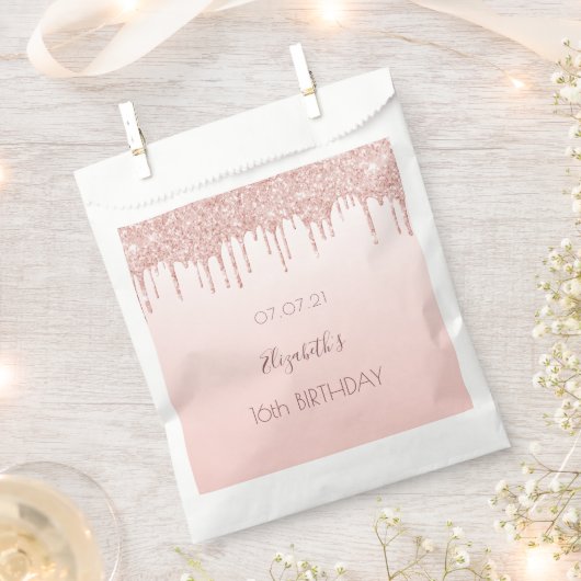 Sweet 16 roos gold pink drips bedankzakje (Geknipt)